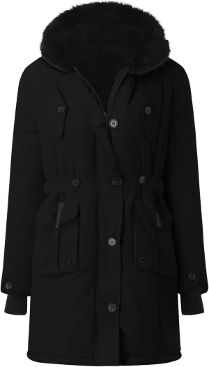 cooki Winter Coats for Women Fleece Lined Puffer Coat Women Long Down Coat Warm Parkas Fur Hooded Outwear Drawstring Overcoat