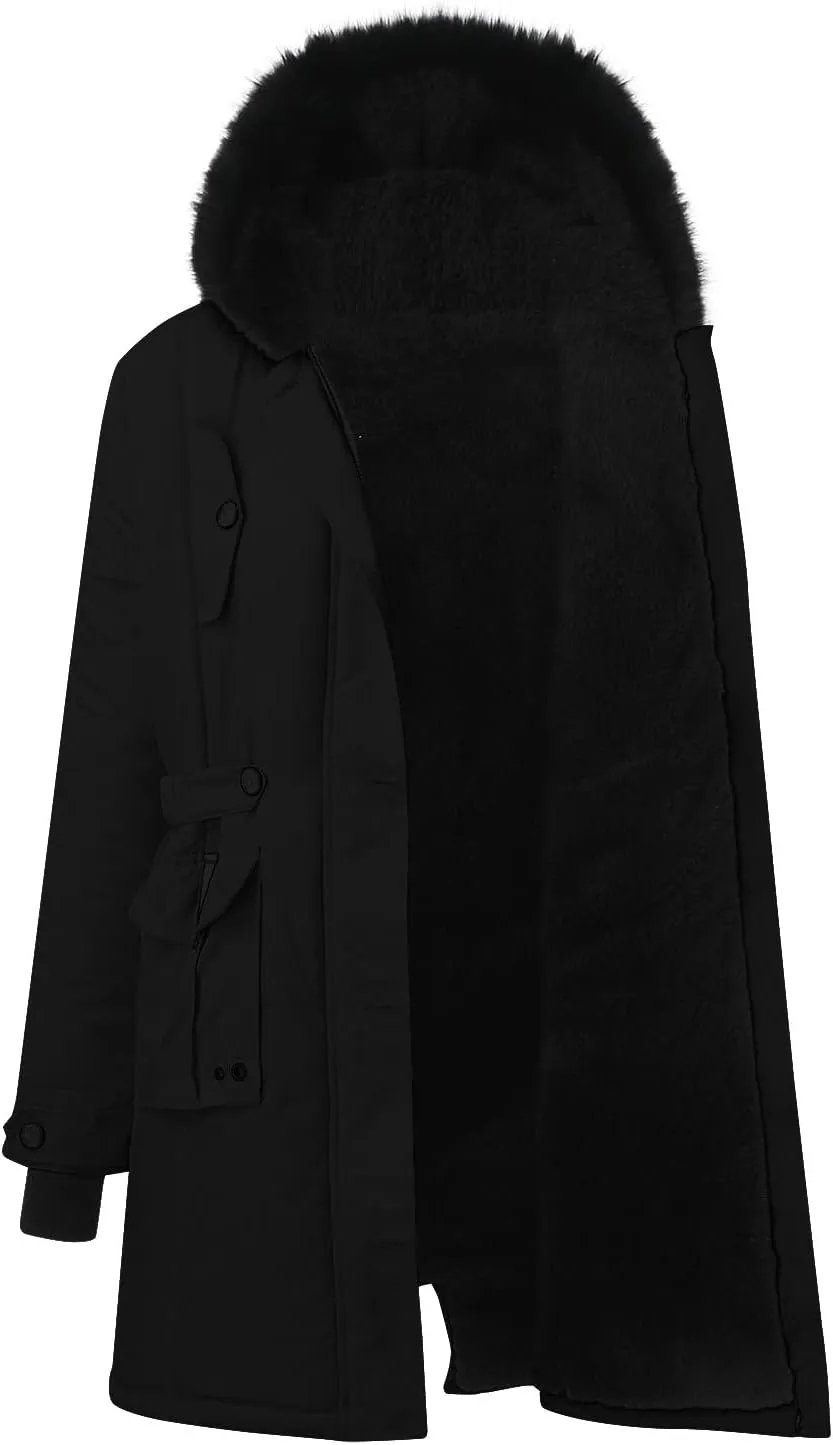 cooki Winter Coats for Women Fleece Lined Puffer Coat Women Long Down Coat Warm Parkas Fur Hooded Outwear Drawstring Overcoat