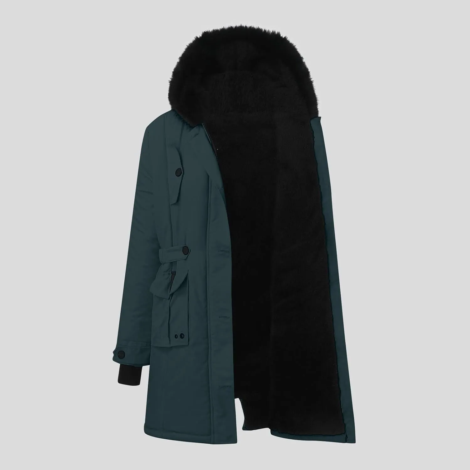 cooki Winter Coats for Women Fleece Lined Puffer Coat Women Long Down Coat Warm Parkas Fur Hooded Outwear Drawstring Overcoat