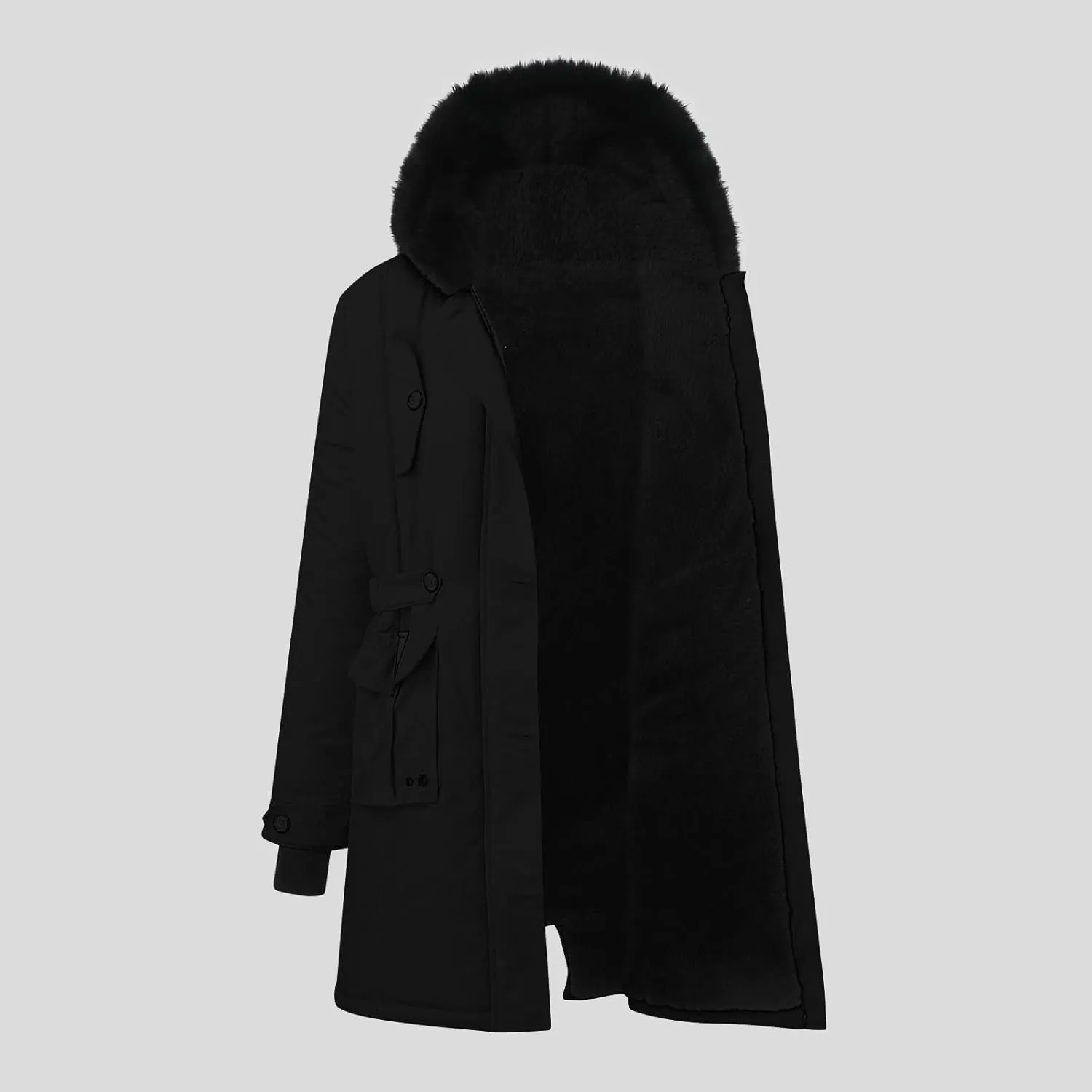 cooki Winter Coats for Women Fleece Lined Puffer Coat Women Long Down Coat Warm Parkas Fur Hooded Outwear Drawstring Overcoat