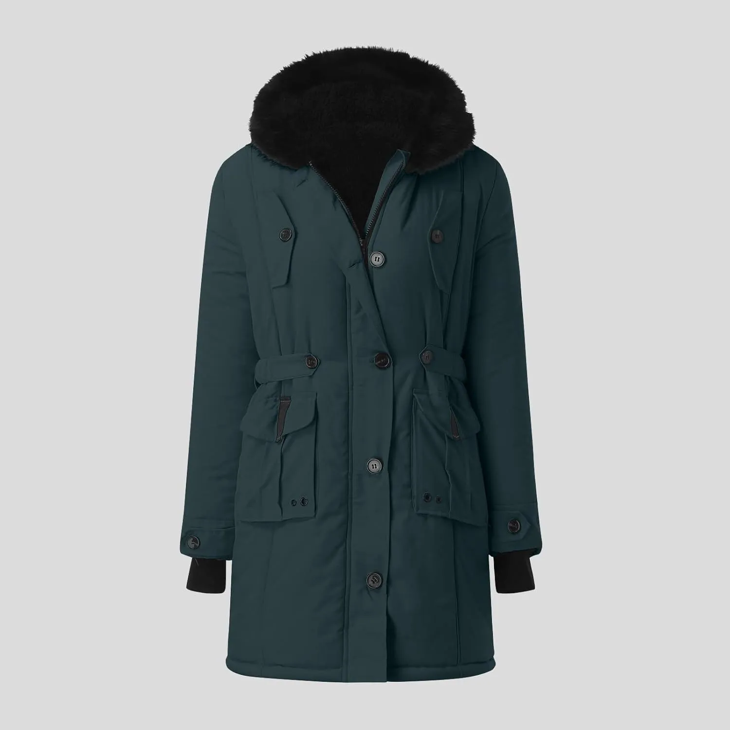 cooki Winter Coats for Women Fleece Lined Puffer Coat Women Long Down Coat Warm Parkas Fur Hooded Outwear Drawstring Overcoat