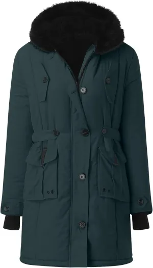 cooki Winter Coats for Women Fleece Lined Puffer Coat Women Long Down Coat Warm Parkas Fur Hooded Outwear Drawstring Overcoat