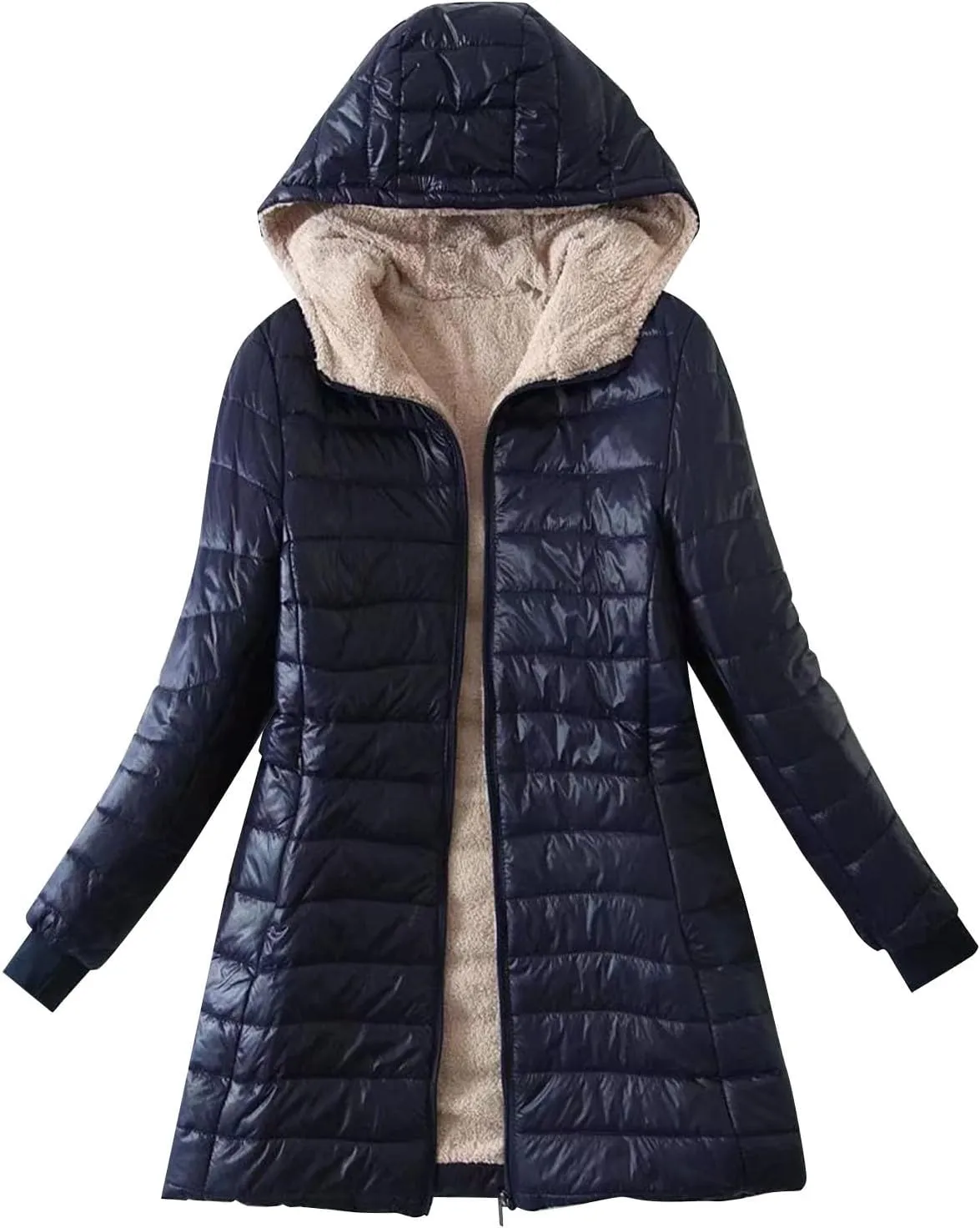 cooki Winter Coats for Women Fleece Lined Puffer Coat Women Long Thickened Down Coat Warm Soft Parka Hooded Puffer Jackets
