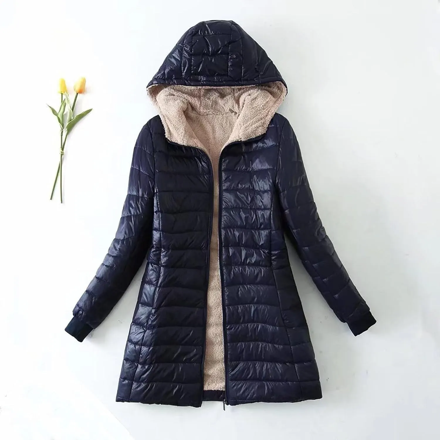 cooki Winter Coats for Women Fleece Lined Puffer Coat Women Long Thickened Down Coat Warm Soft Parka Hooded Puffer Jackets