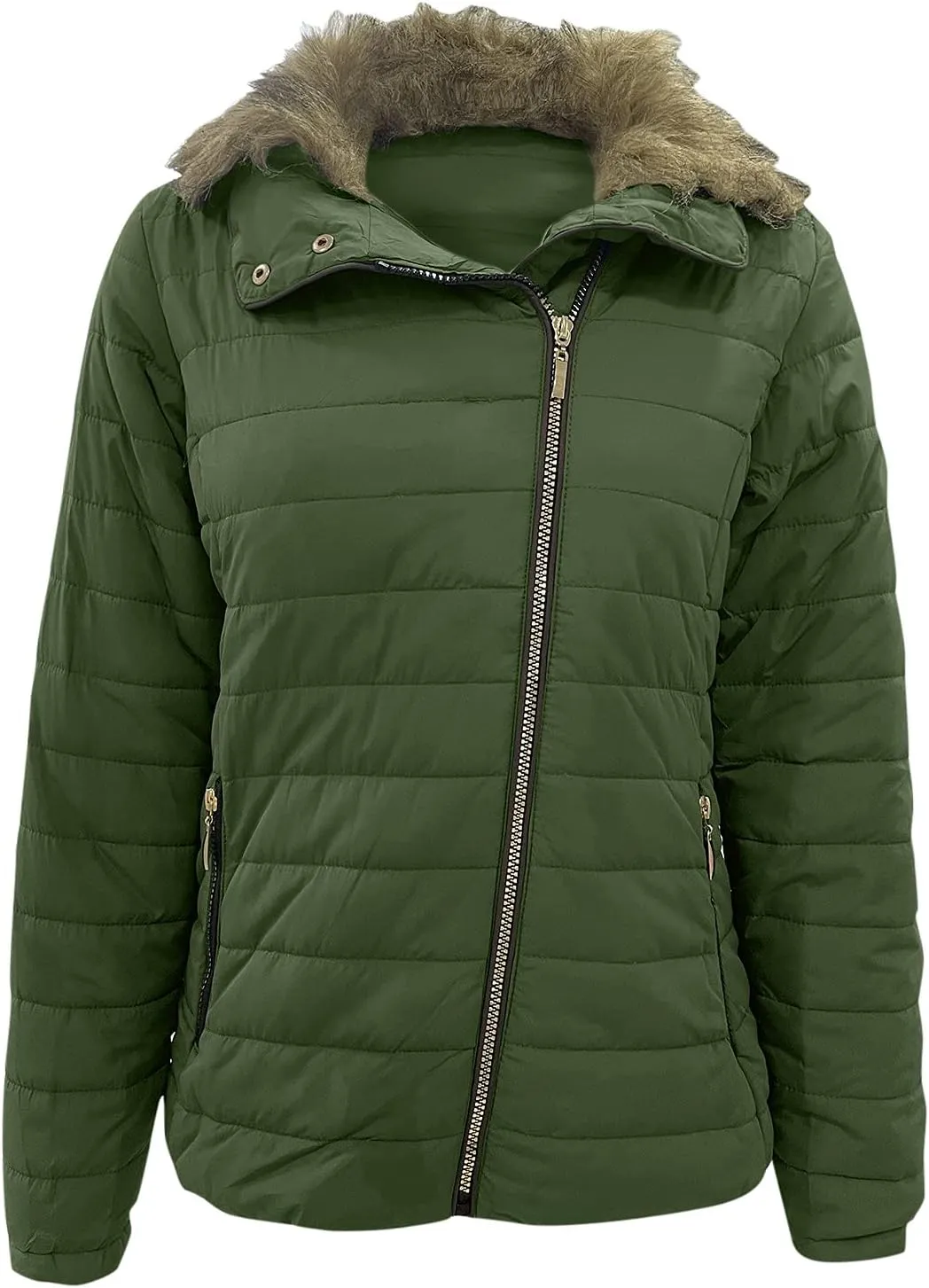 cooki Womens Winter Coats 2023 Women's Cashmere Coats Casual Faux Fur Lapel Zip Pockets Quilted Parka Jacket Puffer Coat