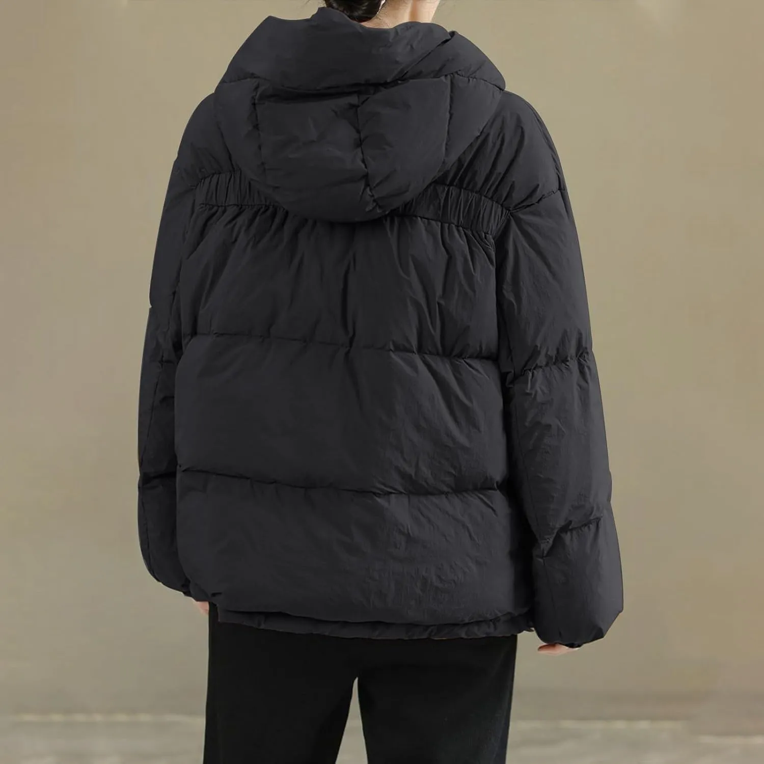 cooki Womens Winter Coats Long Sleeve Zip Puffer Jacket Stand Collar Baggy Short Down Coats with Pockets Thicken Cropped Coat