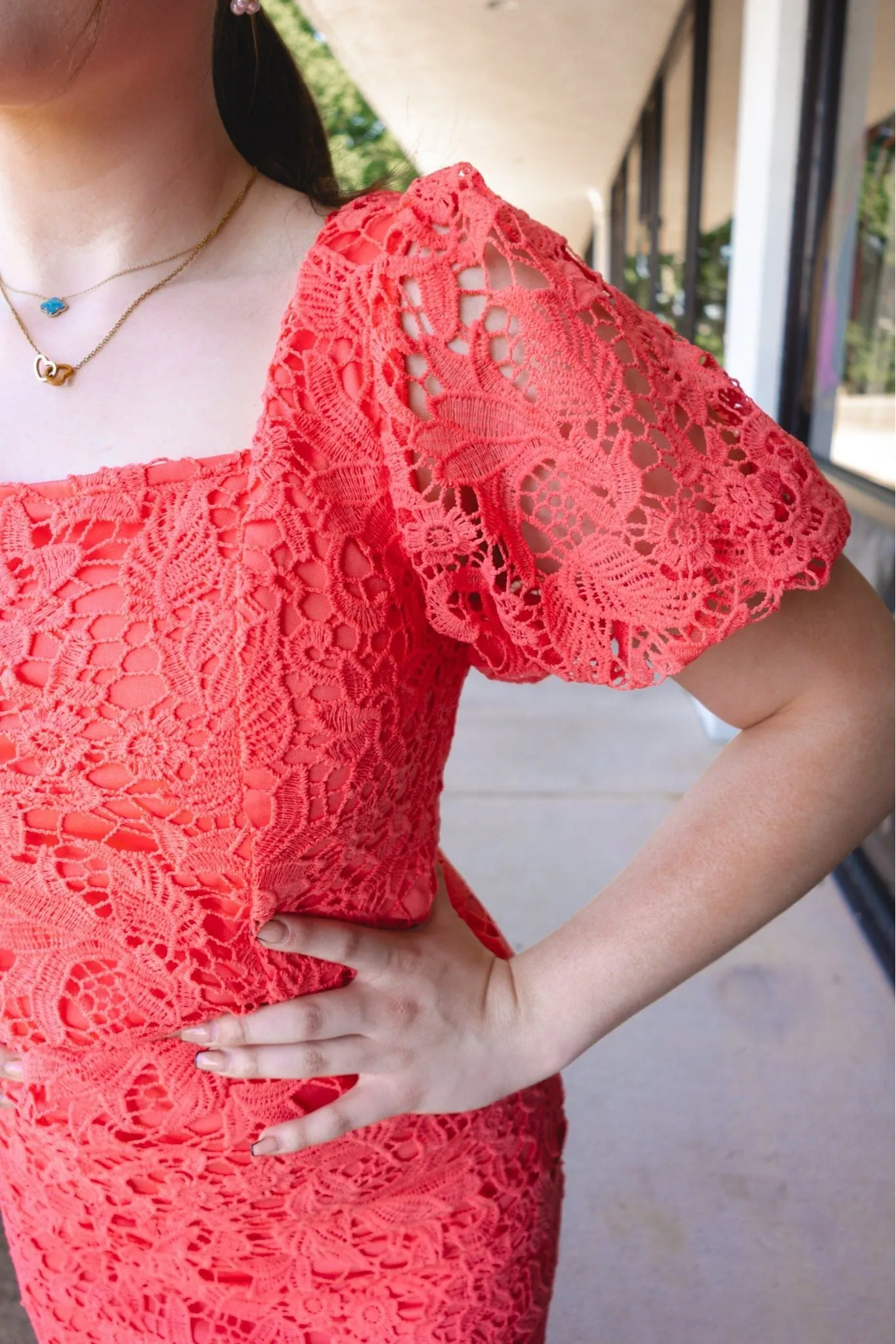 Coral Lace Cropped Top & Skirt Set