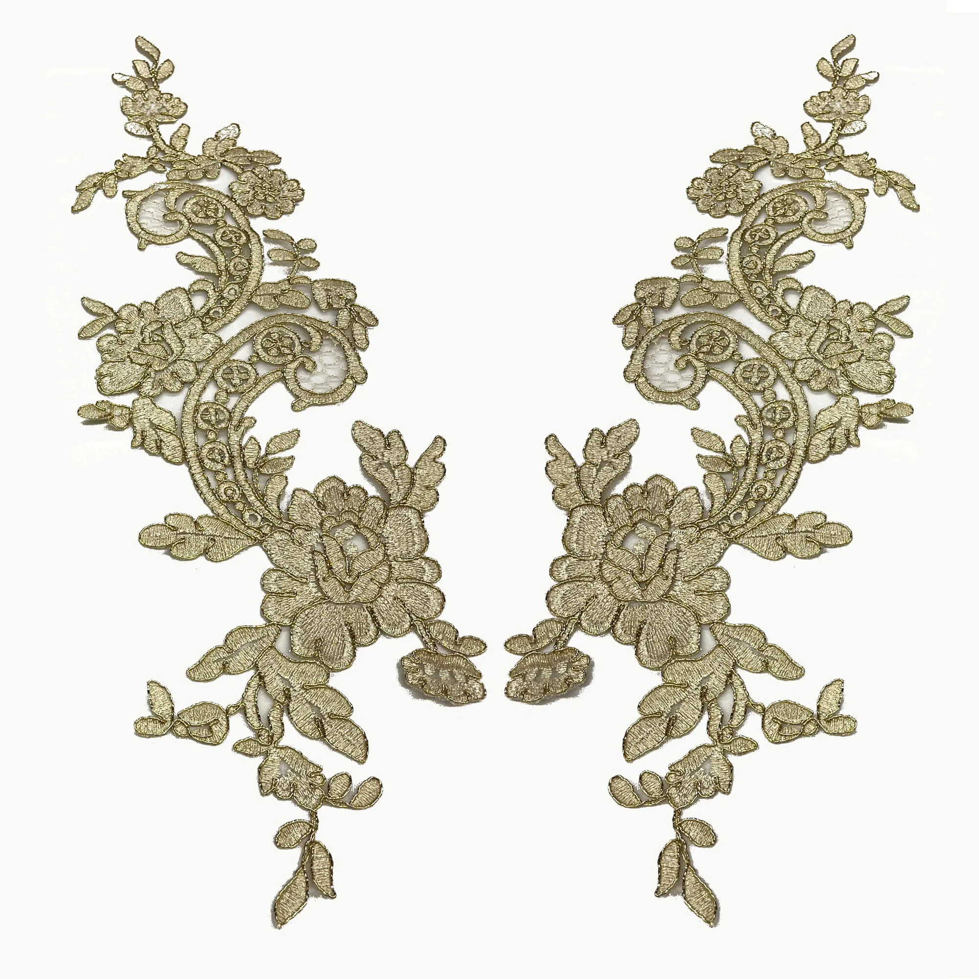 Corded Floral Applique Embroidered on 100% Polyester Net | Lace USA - 96434W