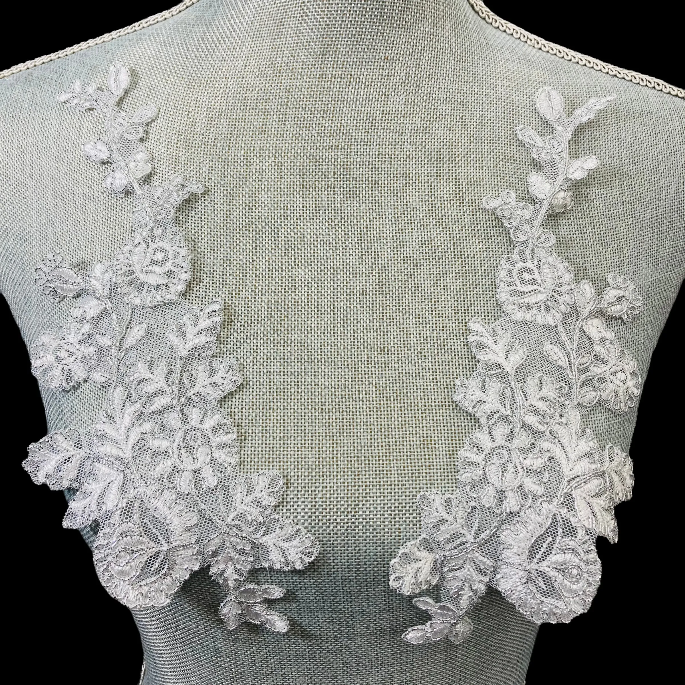Corded Floral Applique on 100% Polyester Net – Ideal for Wedding, Christening Gowns | Lace USA - 96666W
