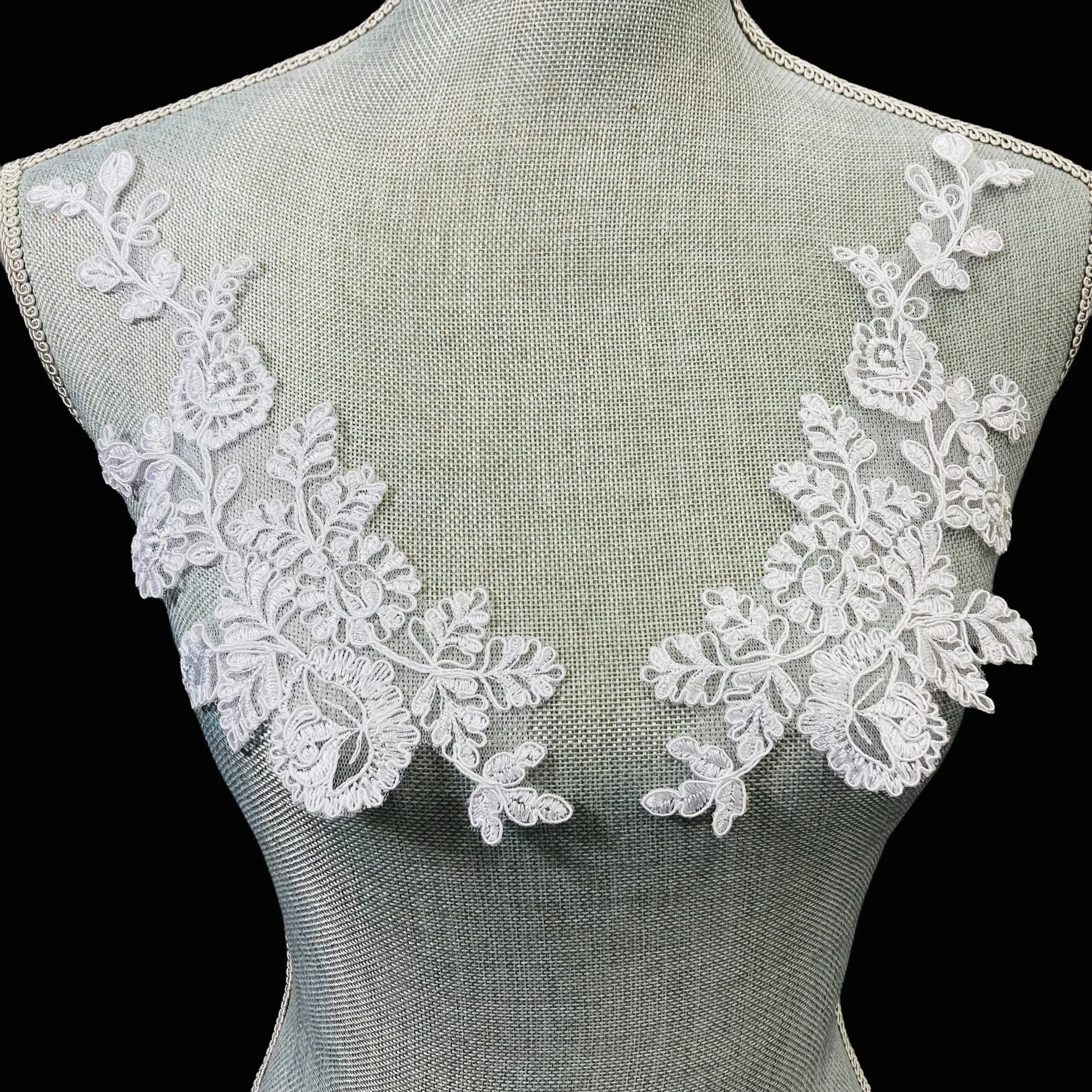 Corded Floral Applique on 100% Polyester Net – Ideal for Wedding, Christening Gowns | Lace USA - 96666W