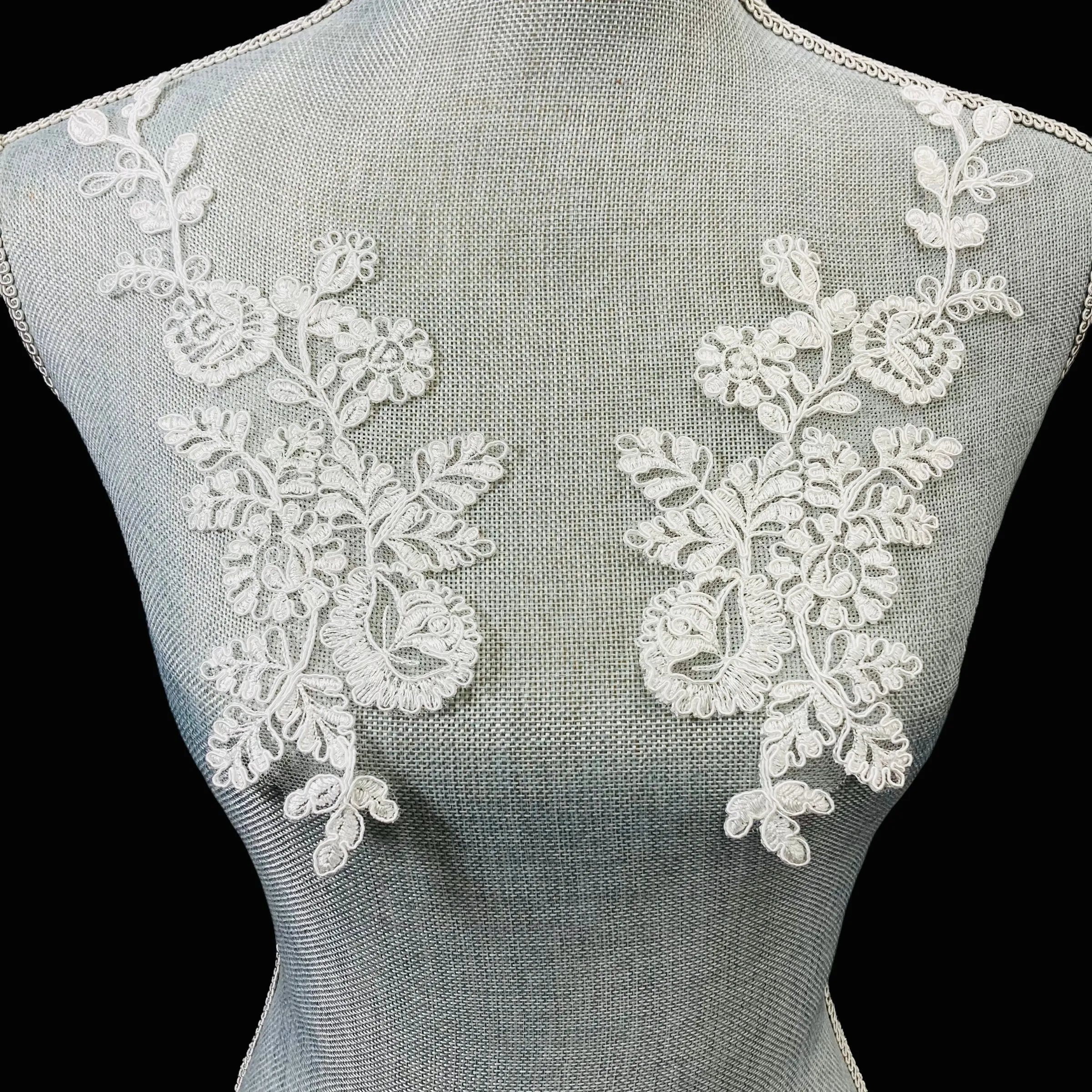 Corded Floral Applique on 100% Polyester Net – Ideal for Wedding, Christening Gowns | Lace USA - 96666W