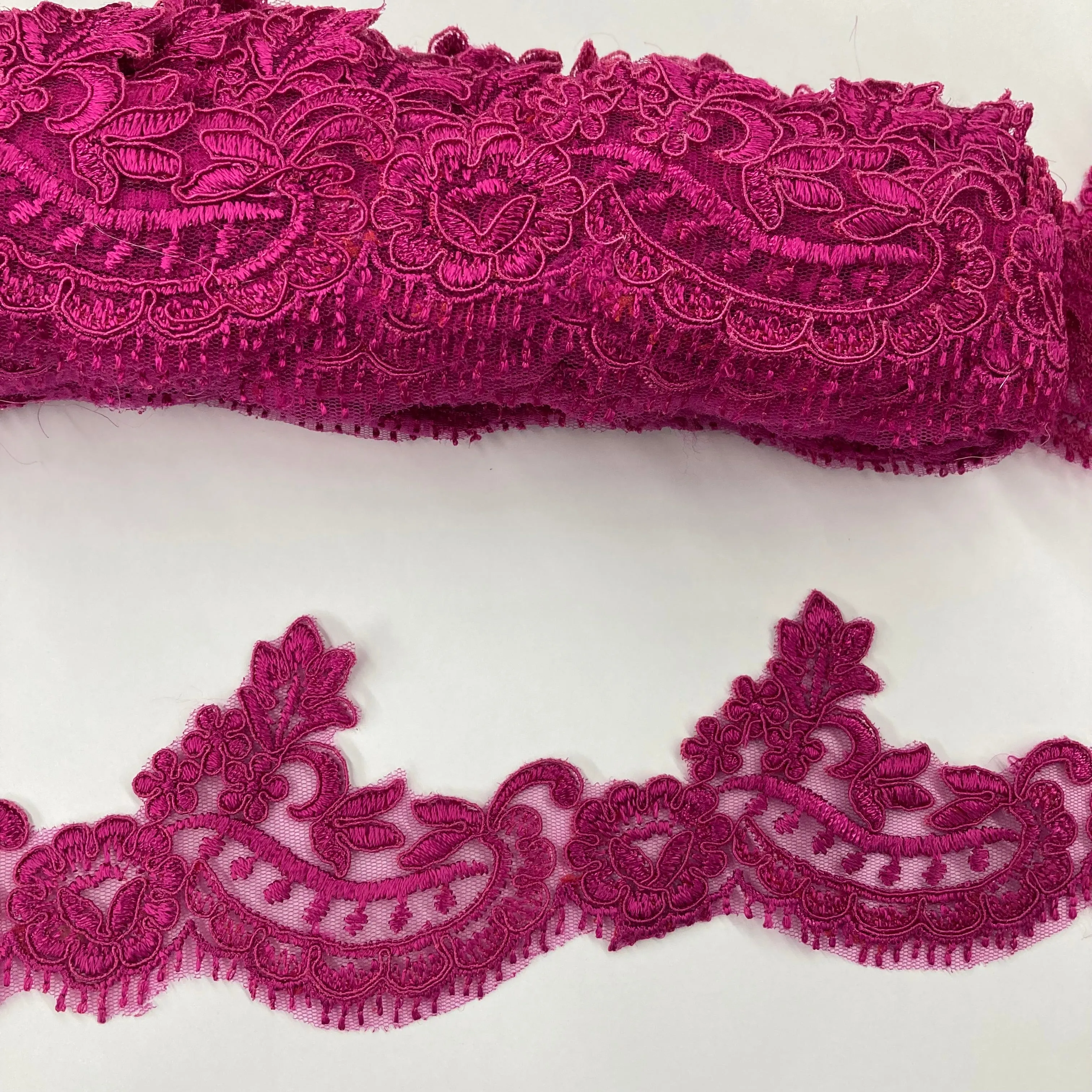 Corded Lace Trimming Embroidered on 100% Polyester Net Mesh | Lace USA - 95375W/1