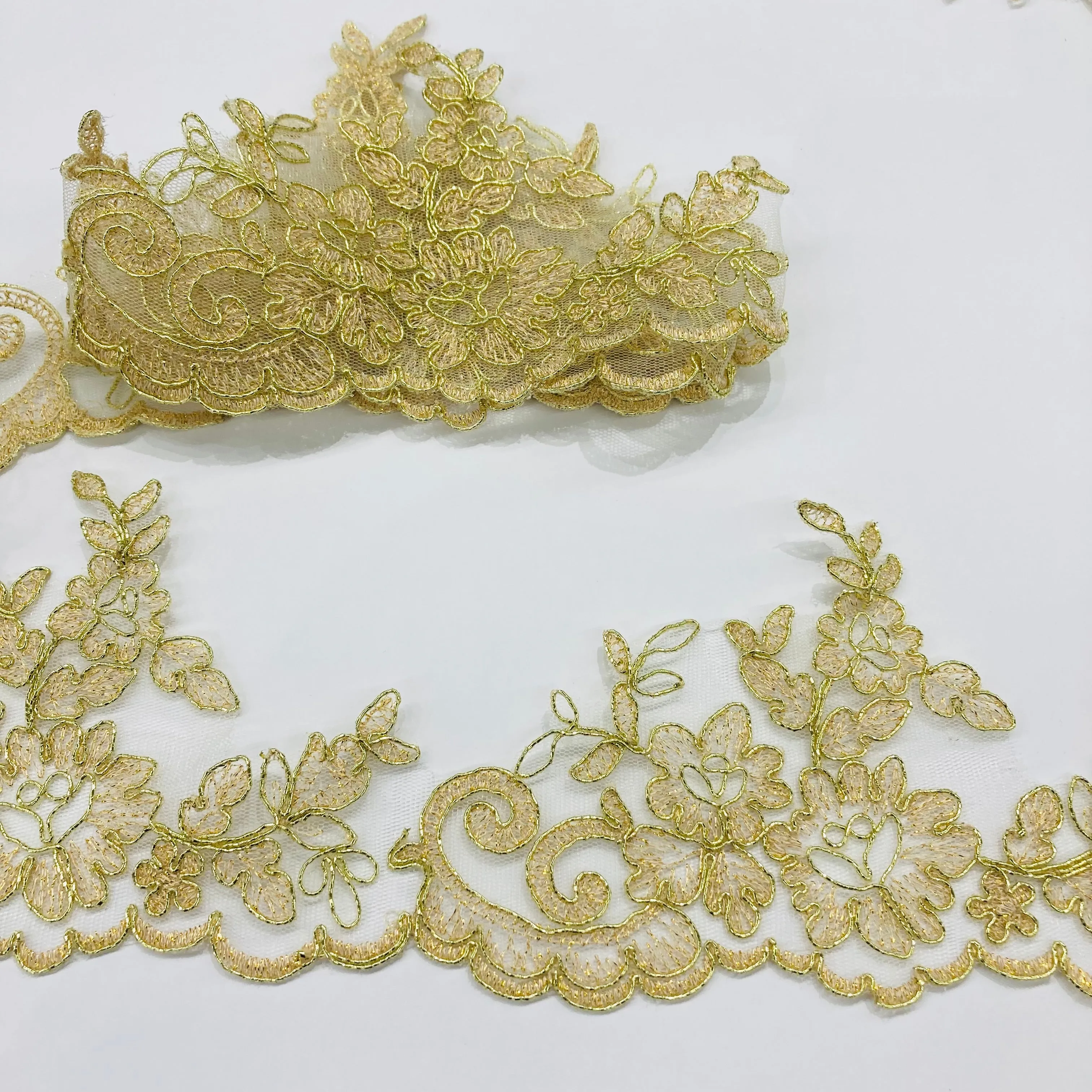 Corded Lace Trimming Embroidered on 100% Polyester Net Mesh | Lace USA - 96796W
