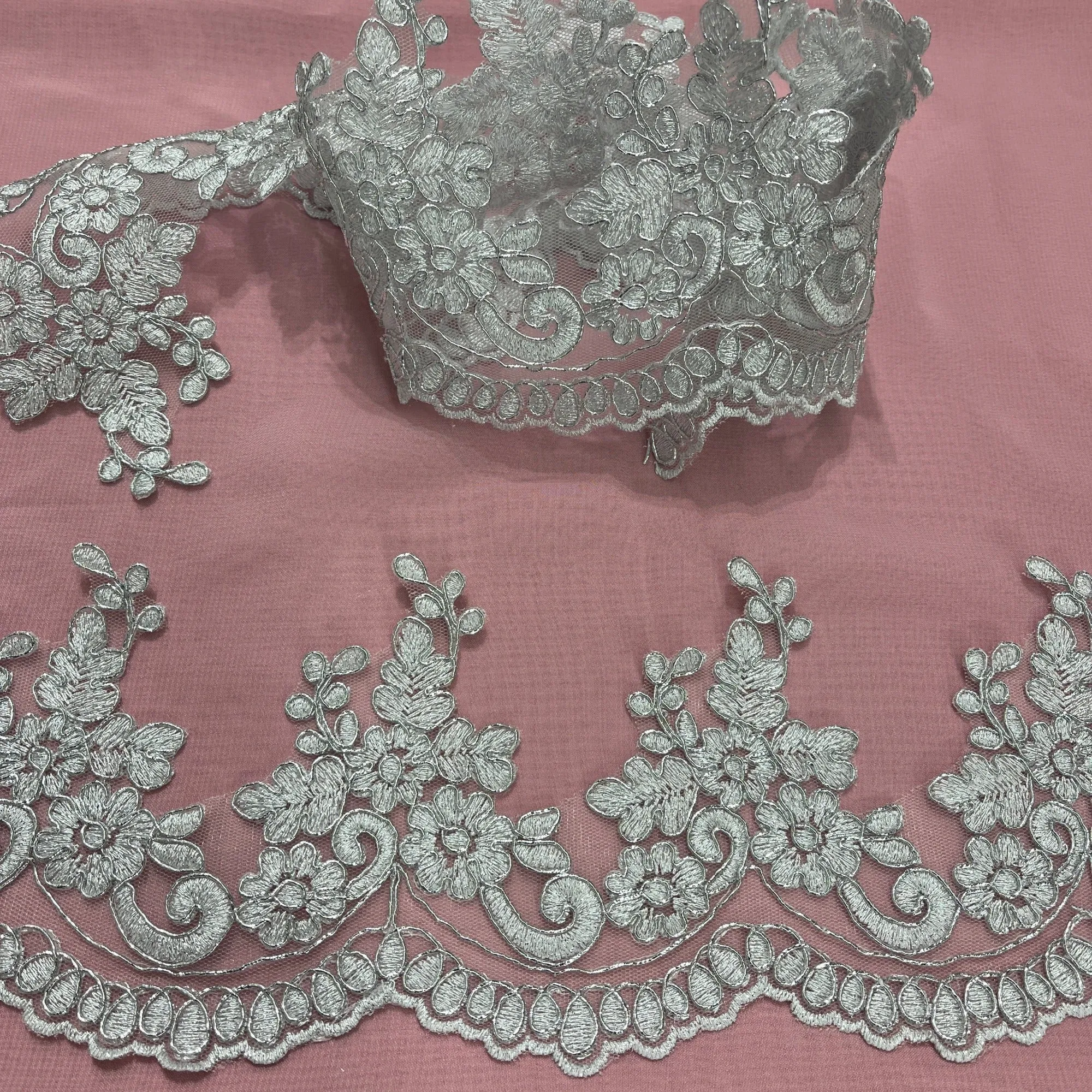 Corded Lace Trimming Embroidered on 100% Polyester Net Mesh | Lace USA - 96988W