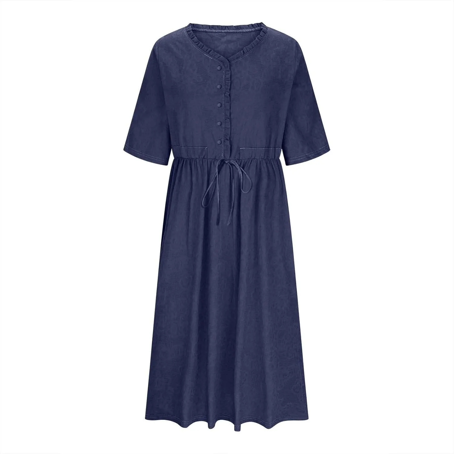 Cotton Dresses for Women 2025 Casual Short Sleeve Linen Dresses Summer Button Down Midi Dress Drawstring Beach Dress