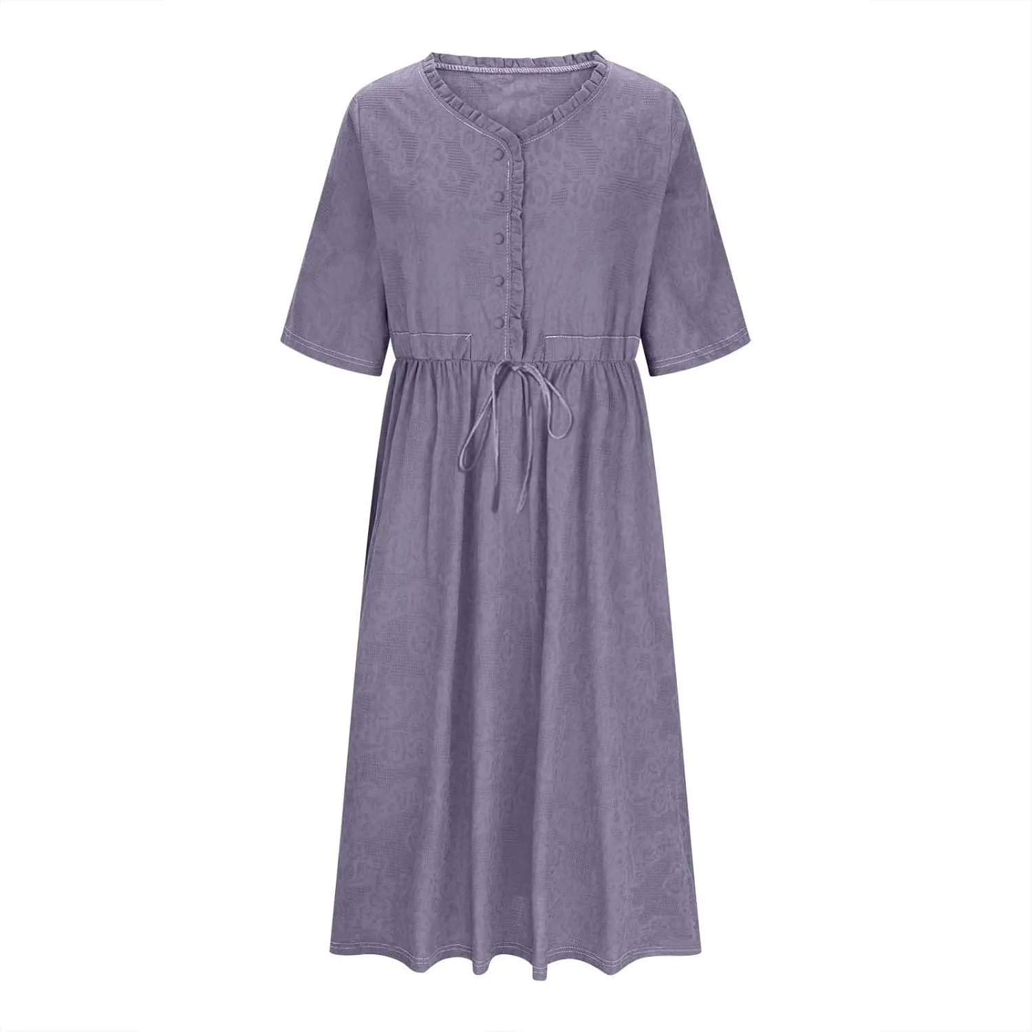 Cotton Dresses for Women 2025 Casual Short Sleeve Linen Dresses Summer Button Down Midi Dress Drawstring Beach Dress