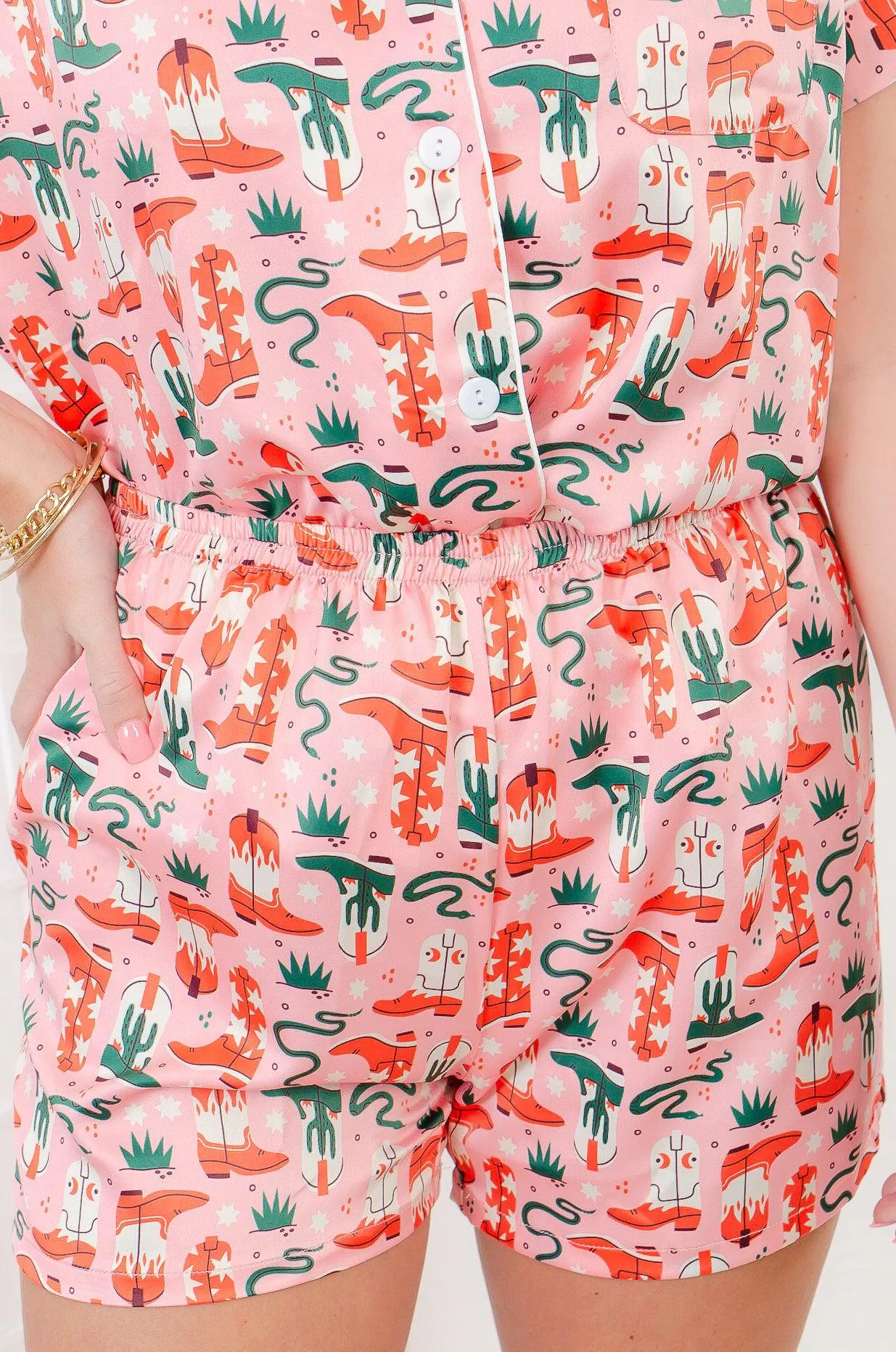 Cowboy Boot Print Satin Pajamas