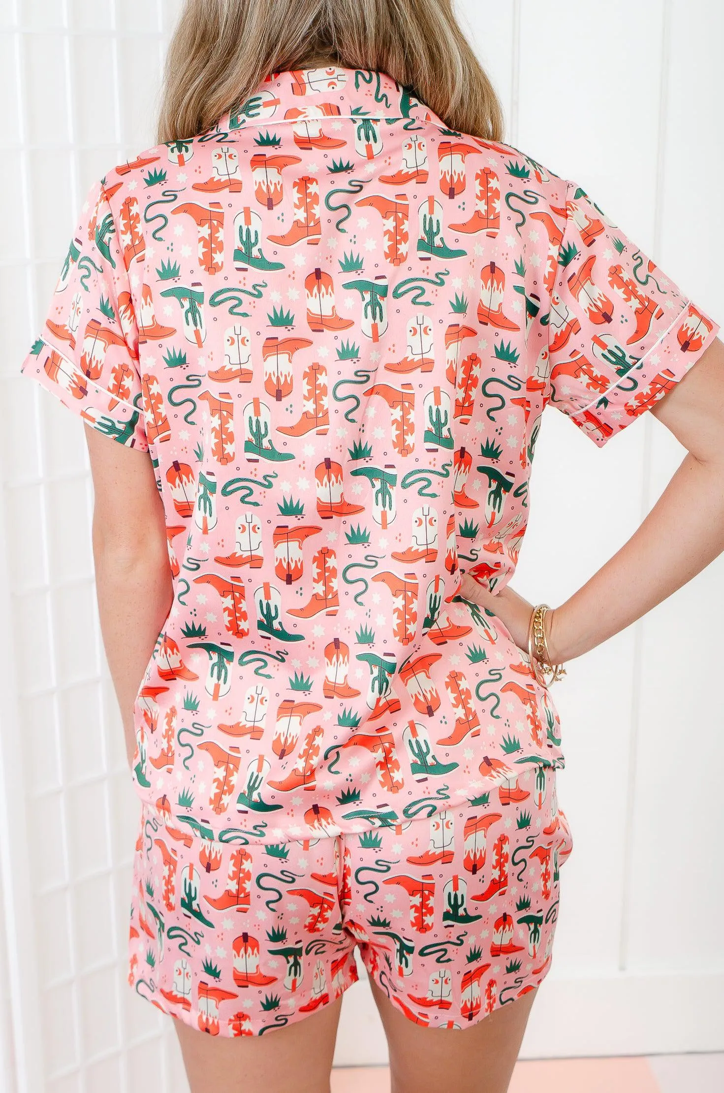 Cowboy Boot Print Satin Pajamas