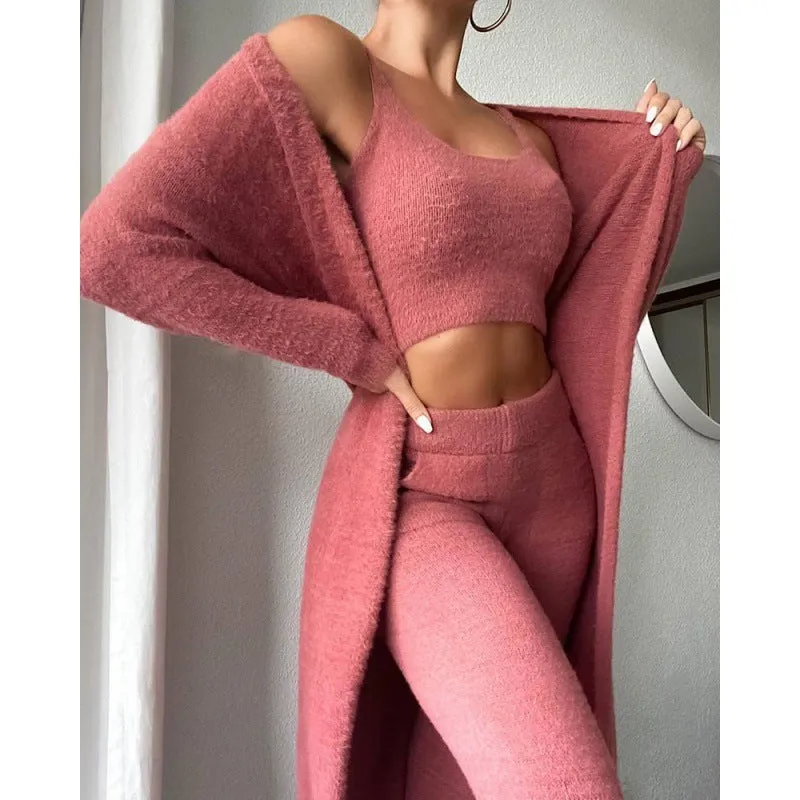 Cozy ct, 3 Piece Lounge Set, Cute Loungewear, Warm Suit Sets, Matching Set, Lounge Set, 3 Piece Pant Sets, Women Winter Dress