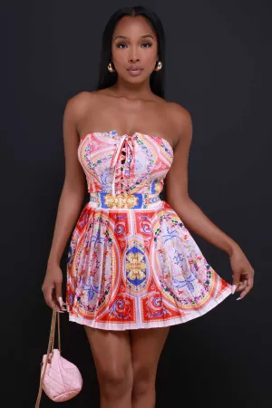 Create Love Printed Corset Skirt Set - Red Multicolor