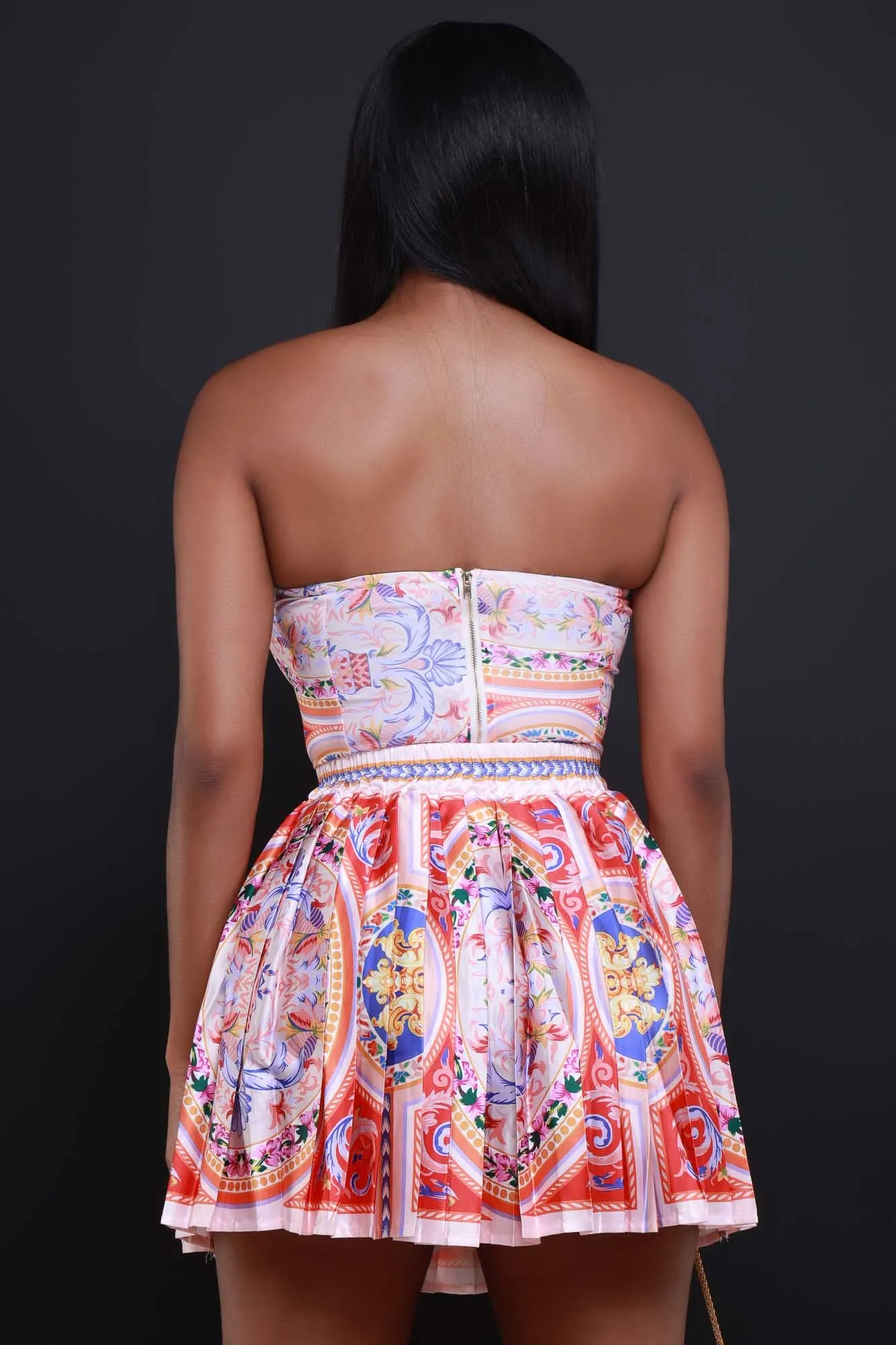 Create Love Printed Corset Skirt Set - Red Multicolor