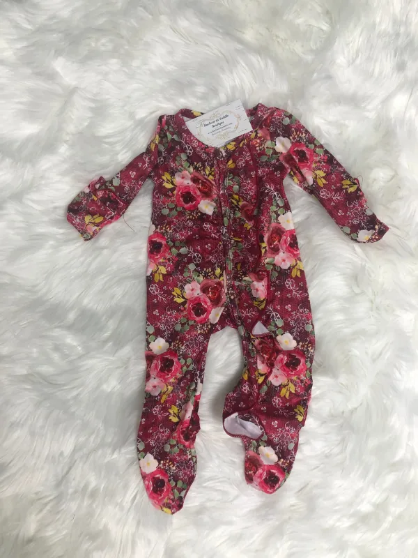 Crimson lace floral romper
