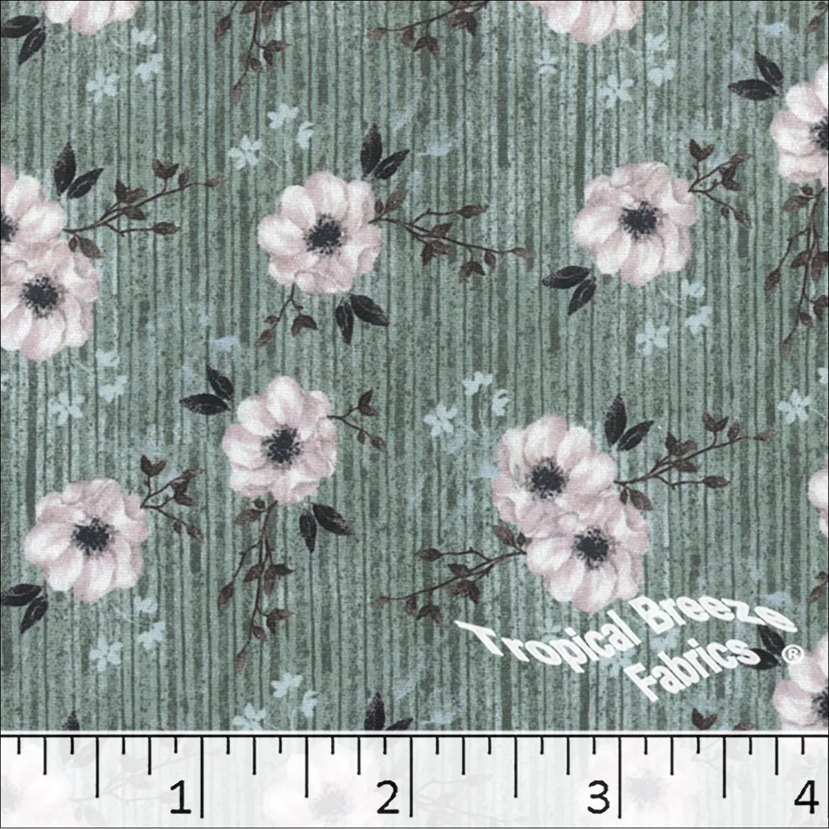 Crinkle Creme Floral Print Polyester Fabric 042511