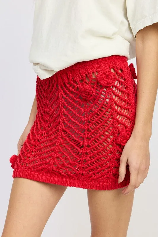 Crochet Mini Skirt With Rosette Detail