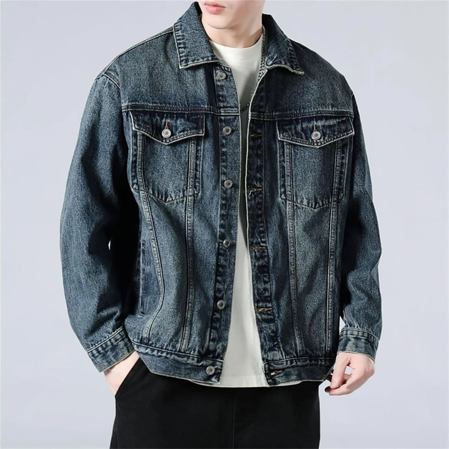 Cromoncent Mens Denim Jackets Cowboy Cut Western Classic Vintage Trucker Jacket
