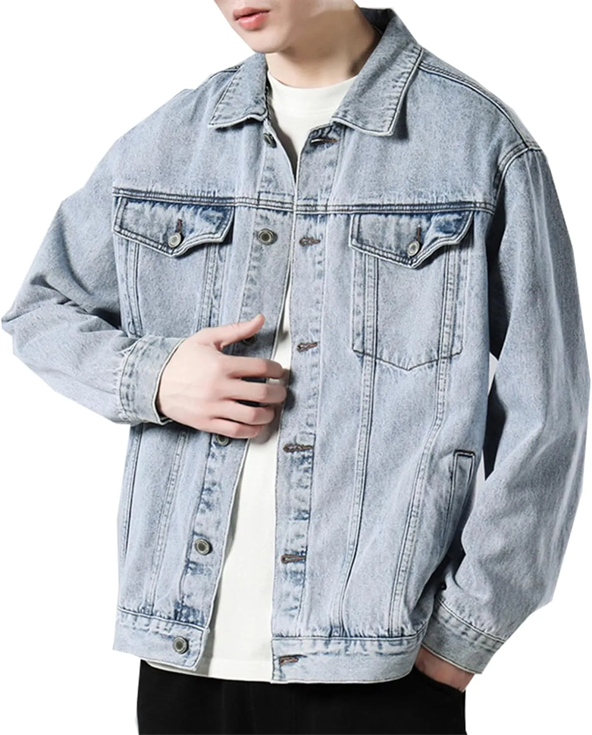 Cromoncent Mens Denim Jackets Cowboy Cut Western Classic Vintage Trucker Jacket