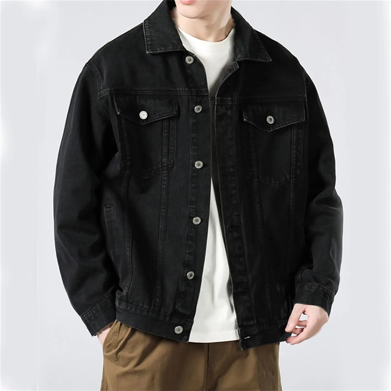 Cromoncent Mens Denim Jackets Cowboy Cut Western Classic Vintage Trucker Jacket