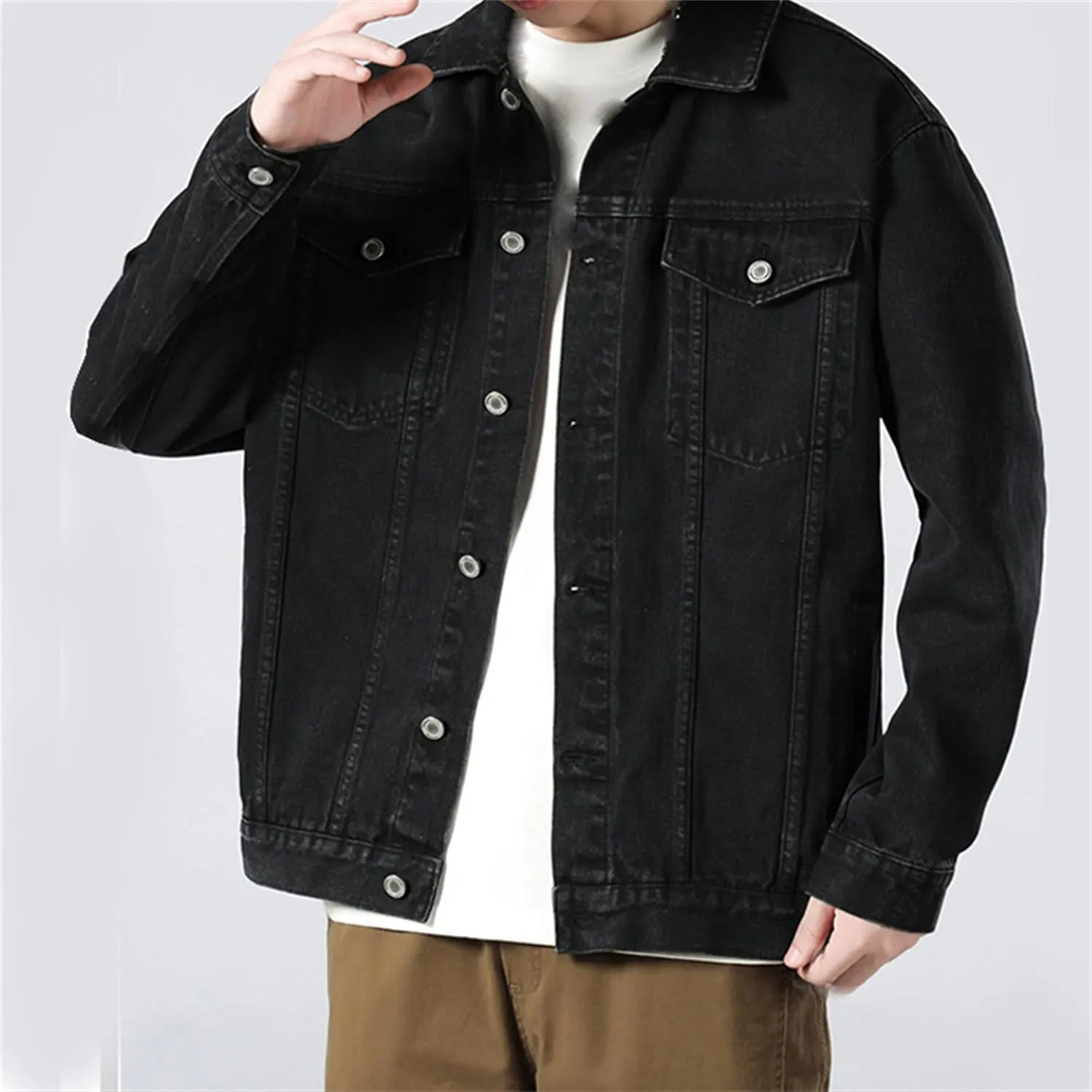 Cromoncent Mens Denim Jackets Cowboy Cut Western Classic Vintage Trucker Jacket