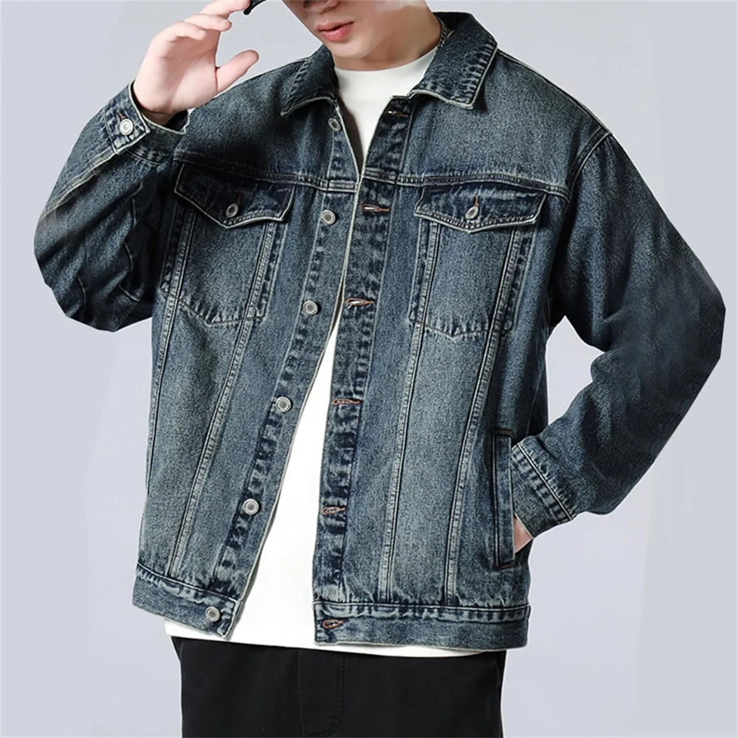 Cromoncent Mens Denim Jackets Cowboy Cut Western Classic Vintage Trucker Jacket