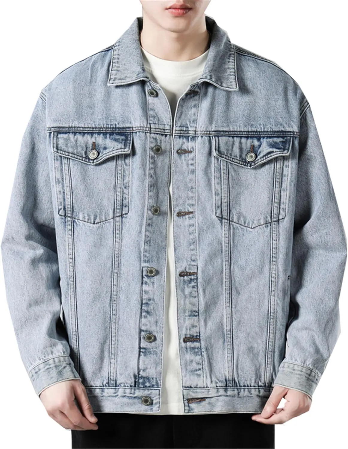 Cromoncent Mens Denim Jackets Cowboy Cut Western Classic Vintage Trucker Jacket