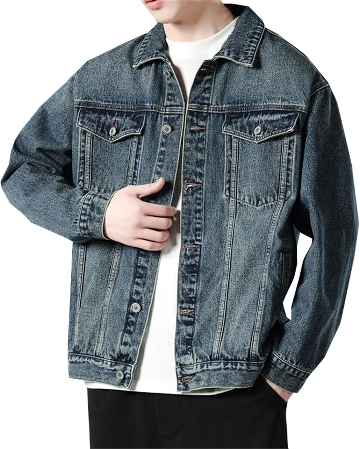 Cromoncent Mens Denim Jackets Cowboy Cut Western Classic Vintage Trucker Jacket