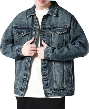Cromoncent Mens Denim Jackets Cowboy Cut Western Classic Vintage Trucker Jacket