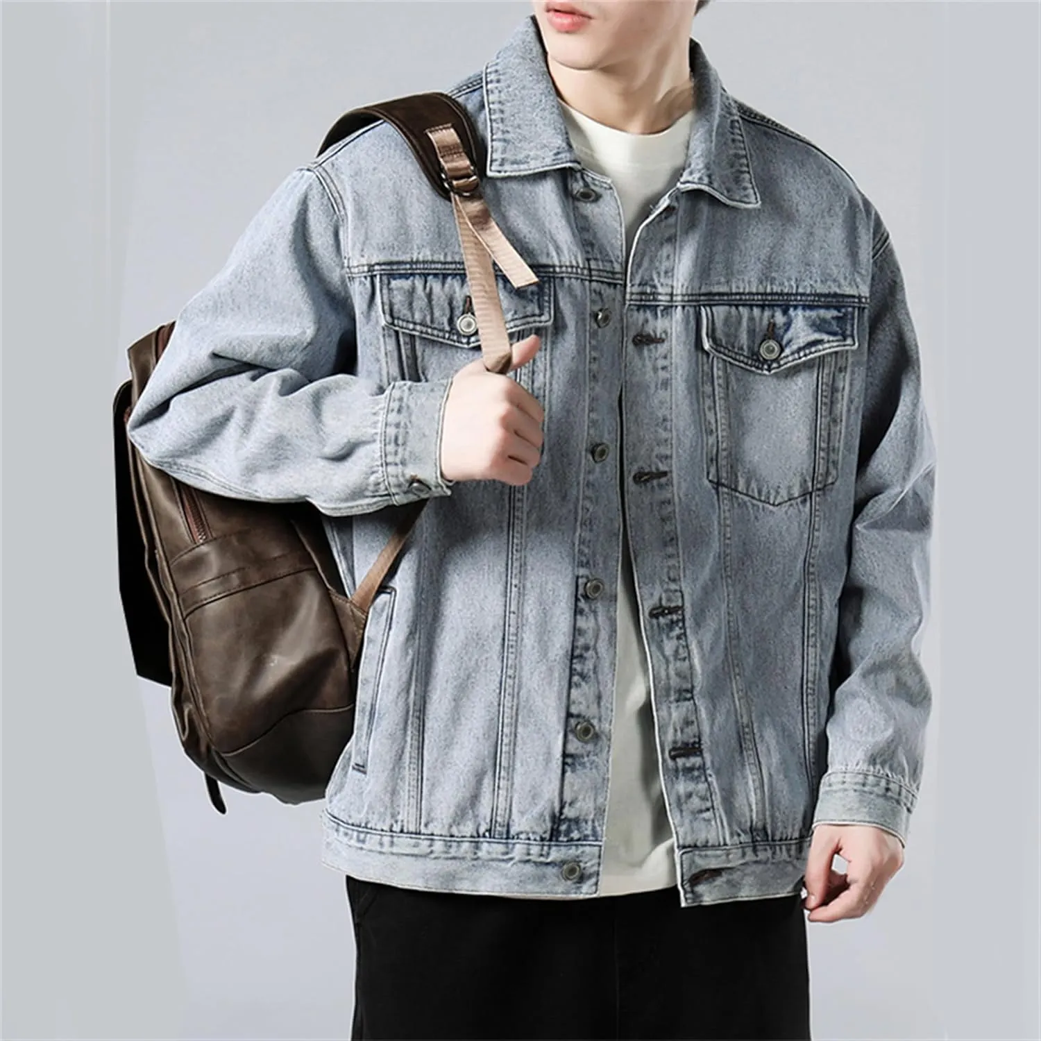 Cromoncent Mens Denim Jackets Cowboy Cut Western Classic Vintage Trucker Jacket