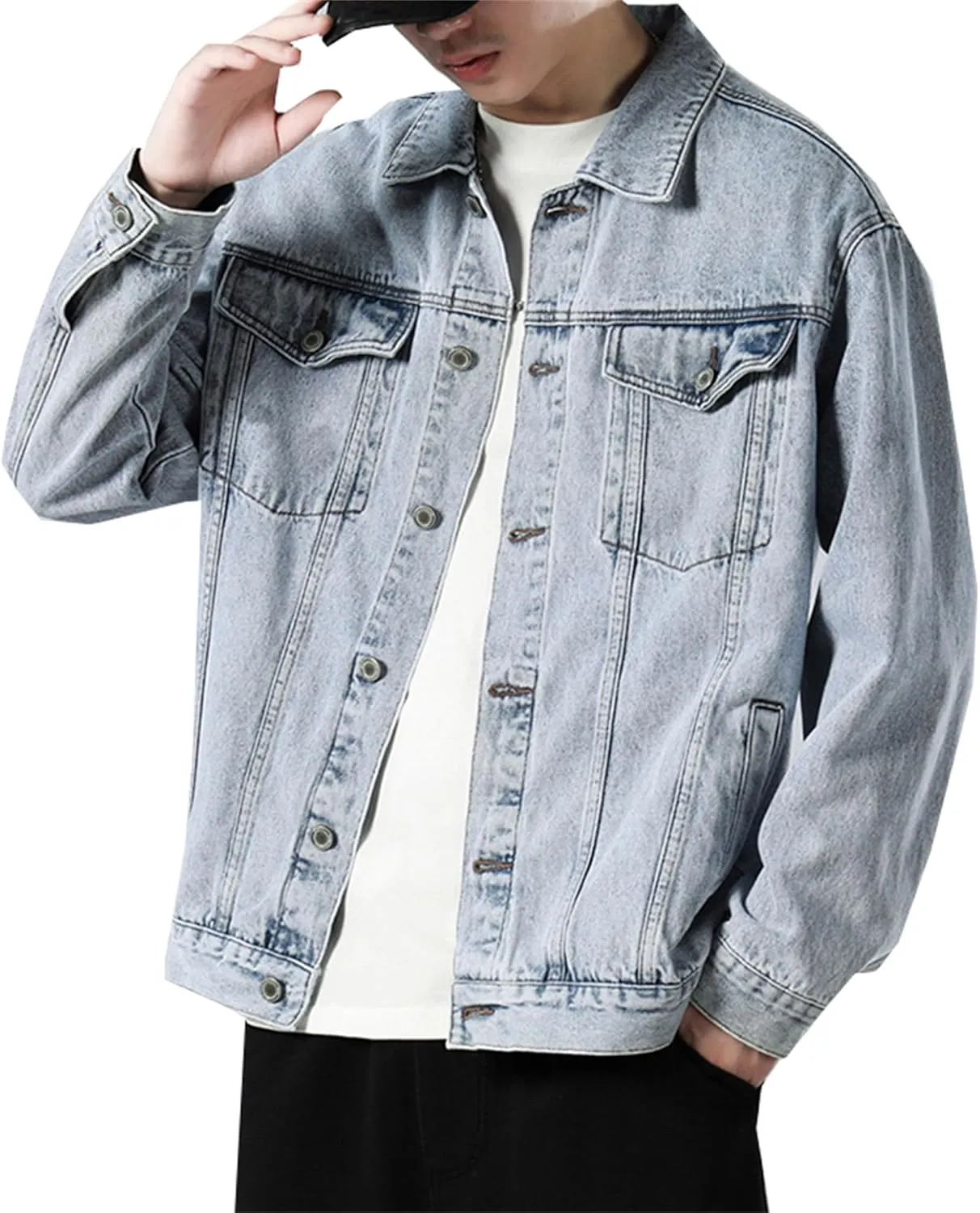 Cromoncent Mens Denim Jackets Cowboy Cut Western Classic Vintage Trucker Jacket