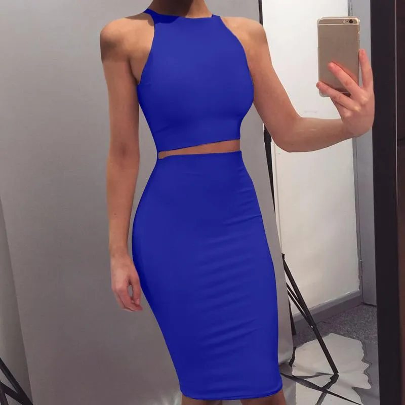 Crop Top and Skirt Two Pieces Dress Set Yellow Club Summer Outfit Sexy Clothes for Women Matching Sets