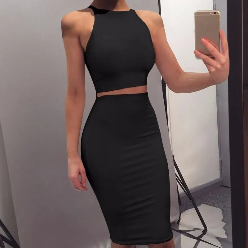 Crop Top and Skirt Two Pieces Dress Set Yellow Club Summer Outfit Sexy Clothes for Women Matching Sets