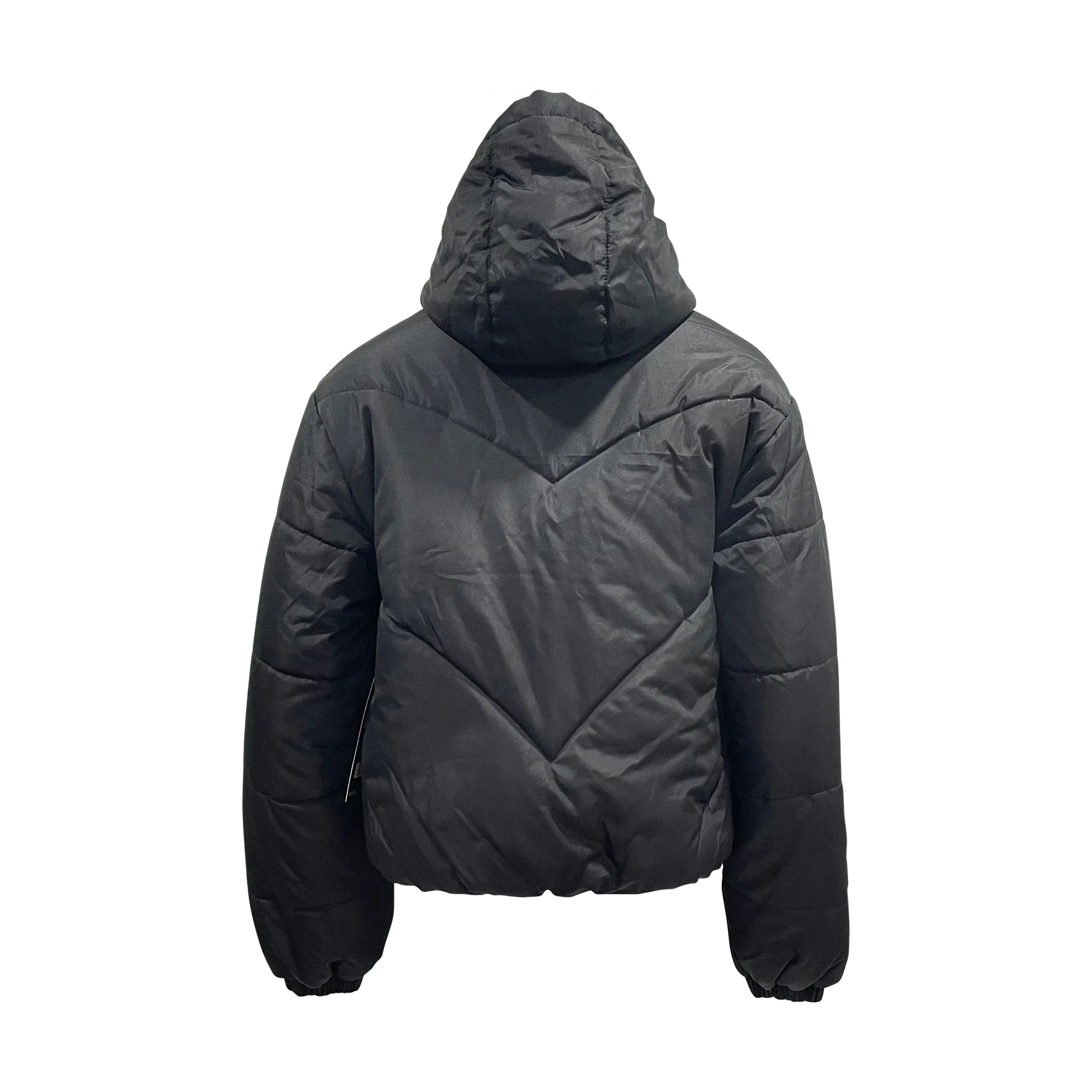 Cropped Diagonal Puffer Bomber Jacket
