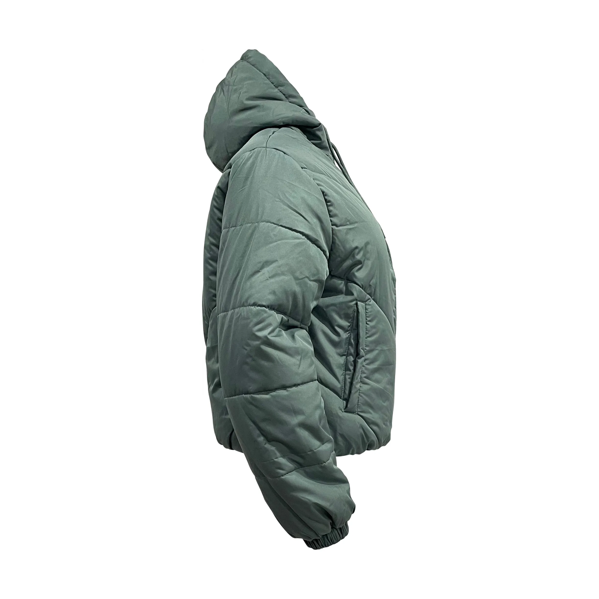 Cropped Diagonal Puffer Bomber Jacket