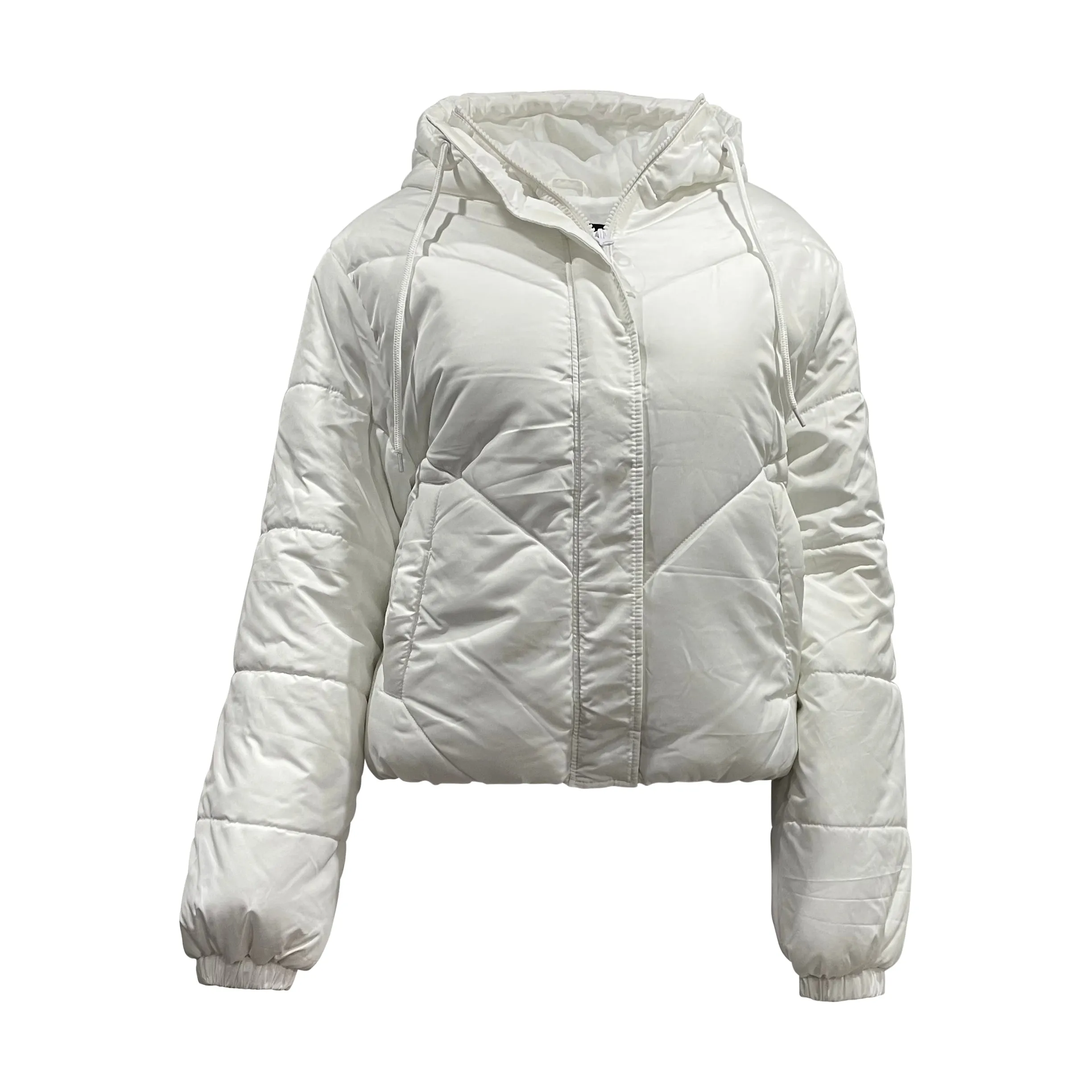 Cropped Diagonal Puffer Bomber Jacket