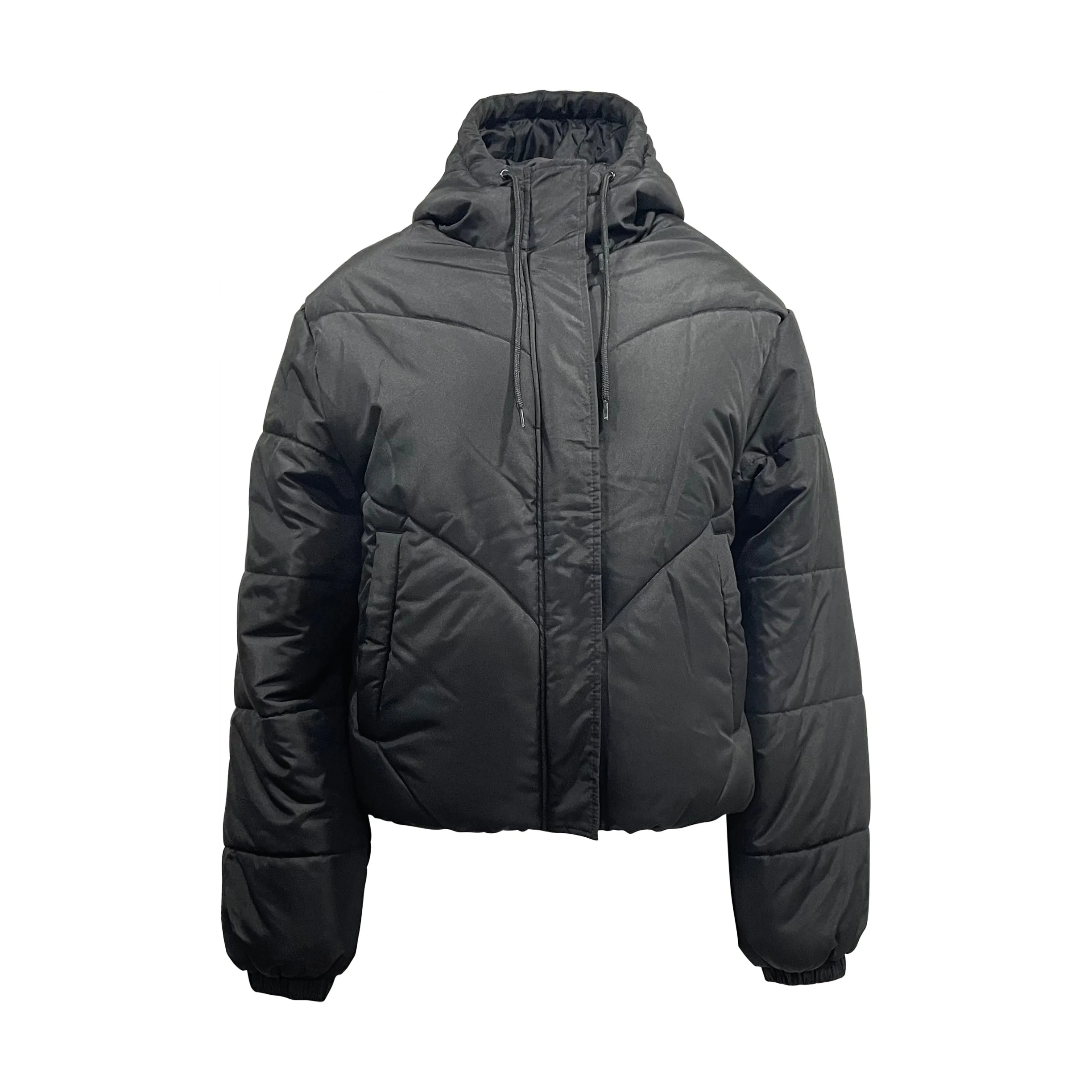 Cropped Diagonal Puffer Bomber Jacket