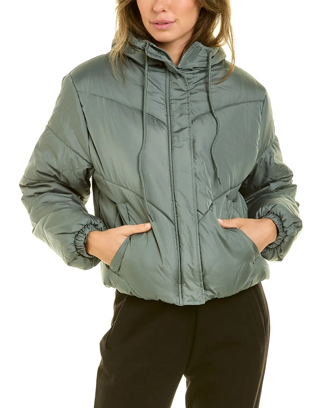 Cropped Diagonal Puffer Bomber Jacket