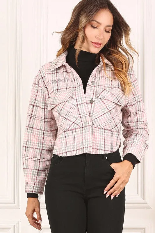Cropped Pink Plaid Jacket