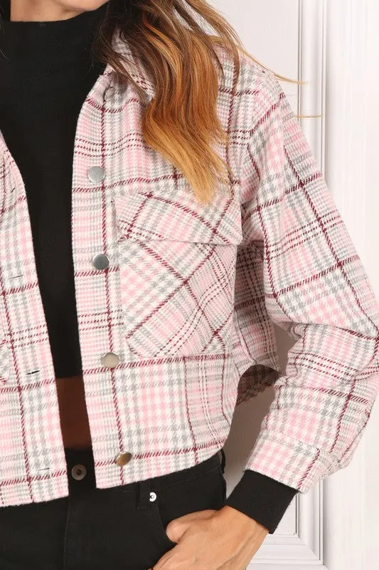 Cropped Pink Plaid Jacket