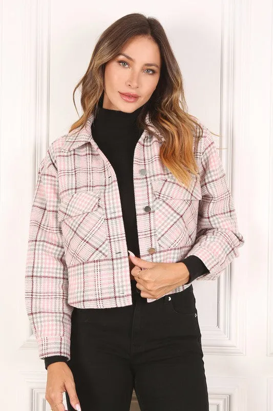 Cropped Pink Plaid Jacket