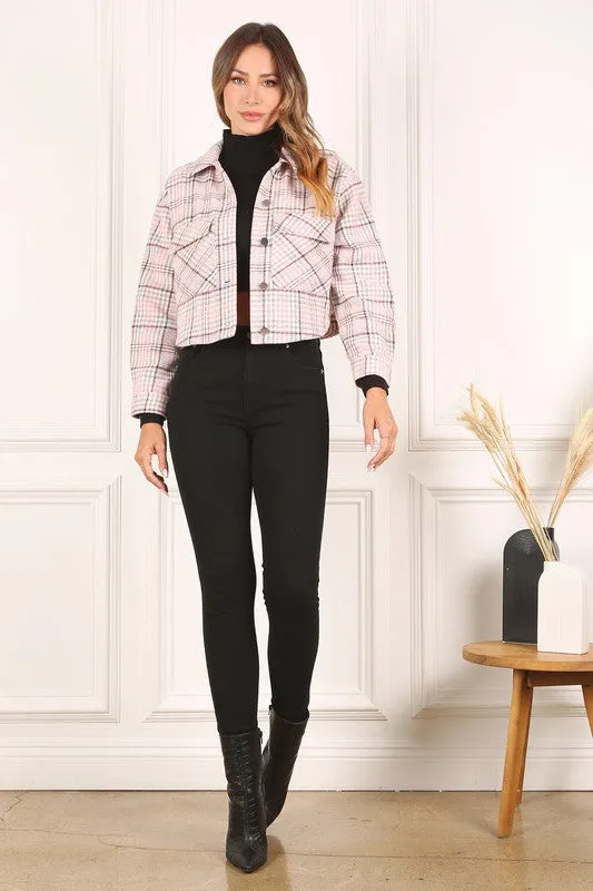 Cropped Pink Plaid Jacket