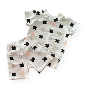 Cross Monochrome Biker Shorts Lounge Set